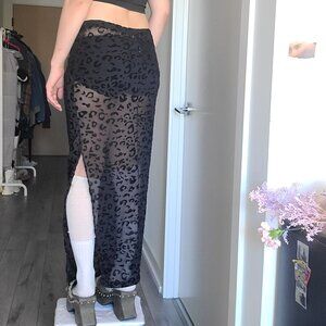 Leopard Bodycon Sexy Animal Print Sheer Maxi Skirt